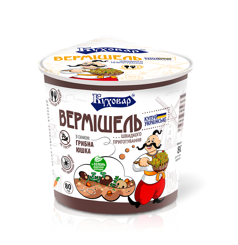 Вермишель быстрого приготовления Куховар со вкусом грибной юшки/неострая 80 г (90315)