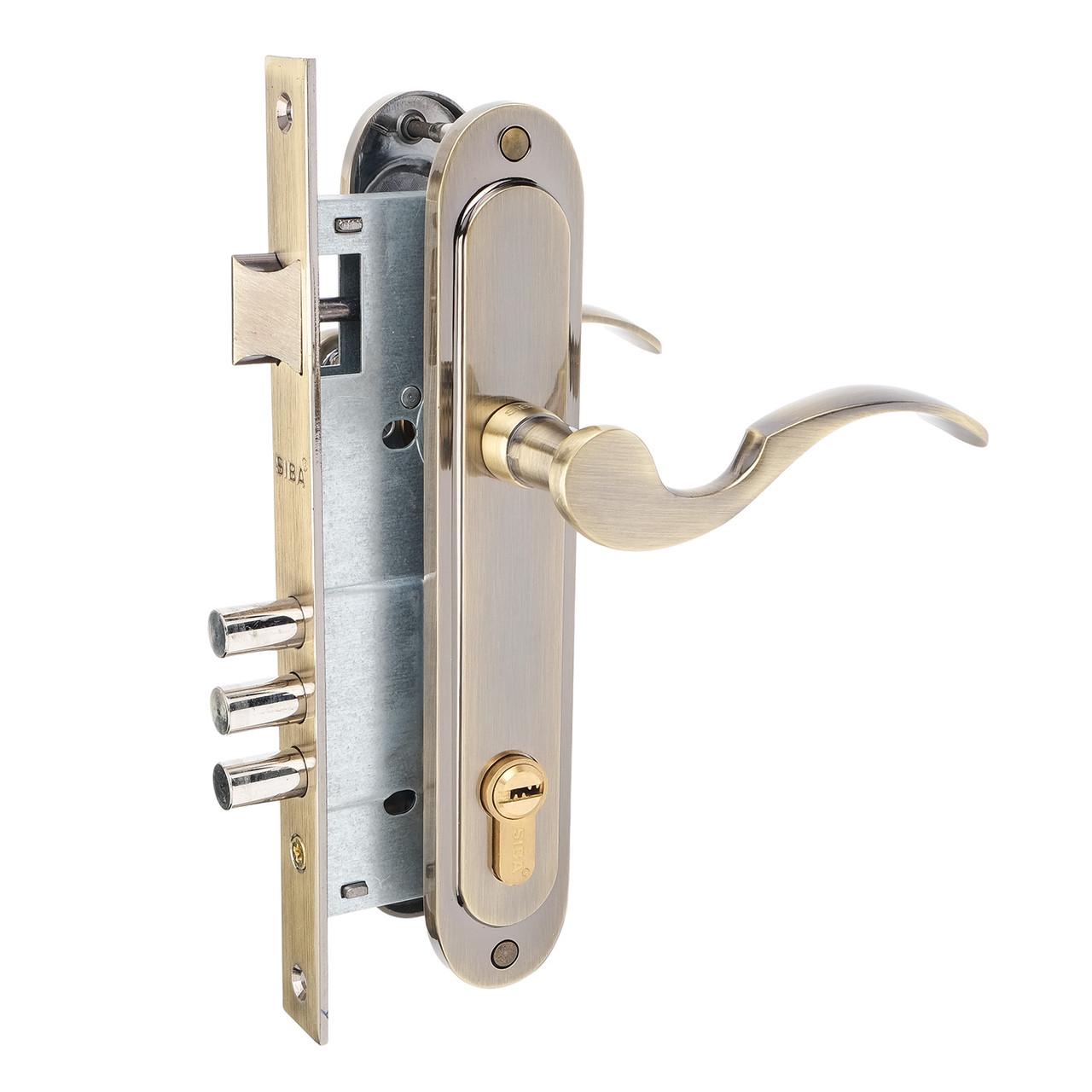 Комплект врізного замка з ручками SIBA Osimo 85 мм з циліндром Бронзовий античний (Z0938080+101523MRAB+68B)