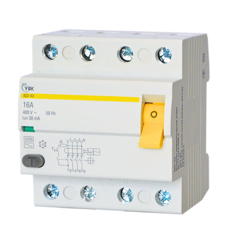 Пристрій захисного відключення УЕК ВД1-63 4P 16A 30мА тип АС (MDV10-4-016-030-U)