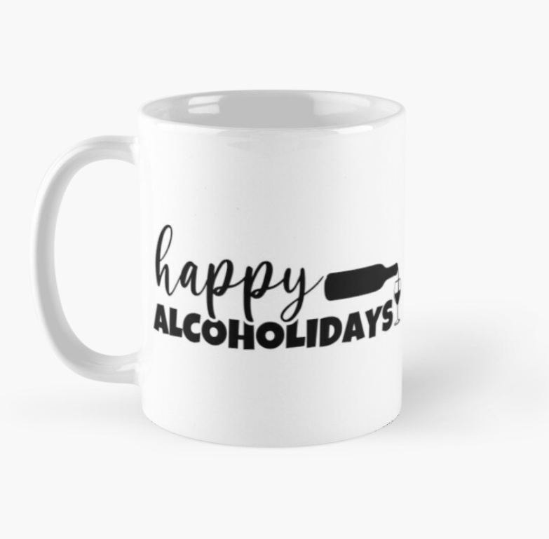 Чашка керамическая с принтом Happy alcoholidays Алкогольные праздники 330 мл Белый