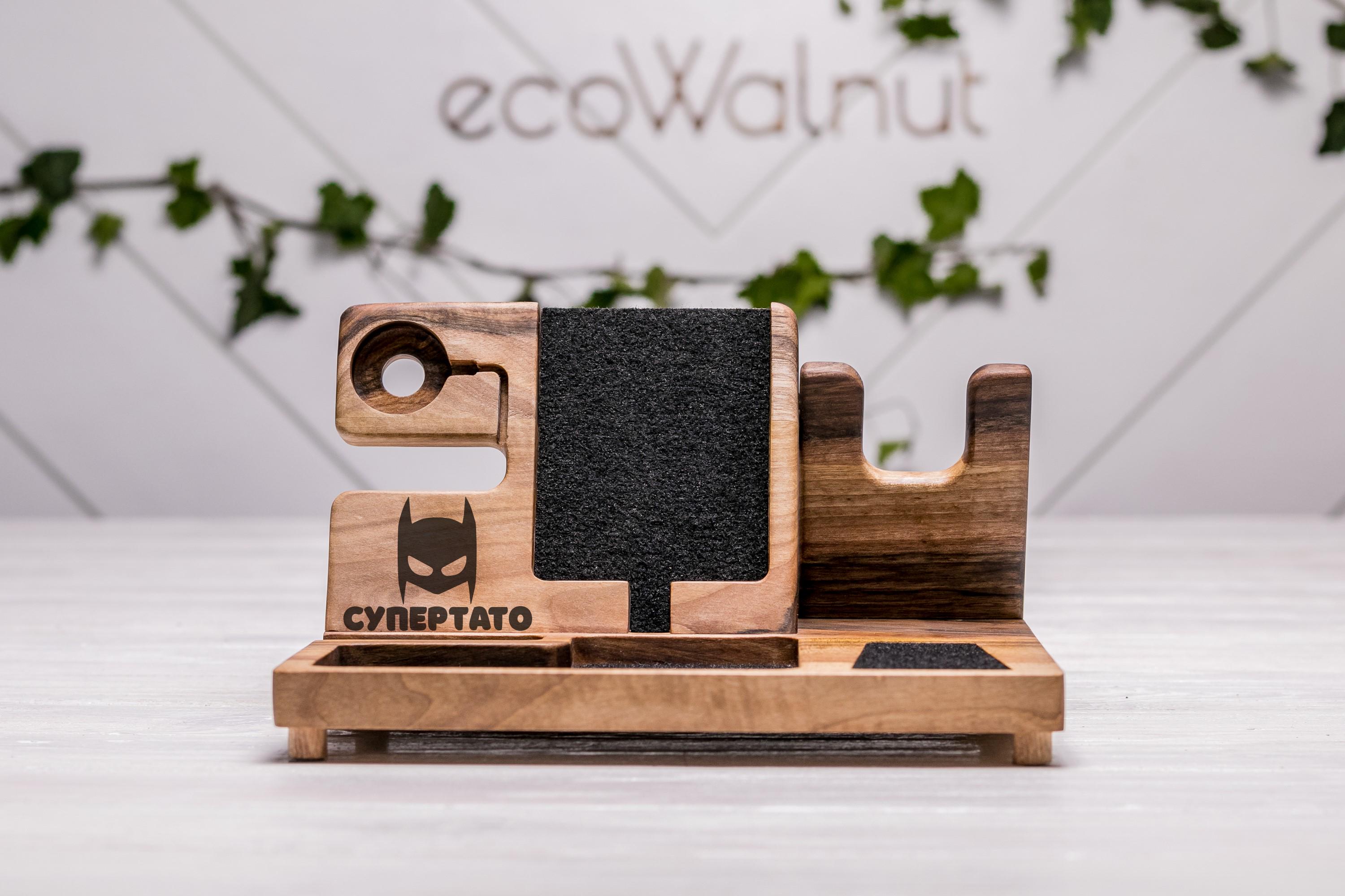 Органайзер EcoWalnut з дерева для пістолета/телефону та годинника Samsung на робочий стіл (EW-43.3)