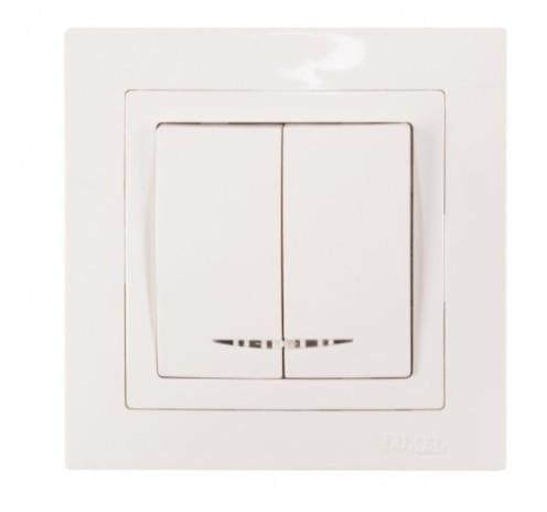 Выключатель внутренний Luxel Bravo двойной с подсветкой Белый (1987)