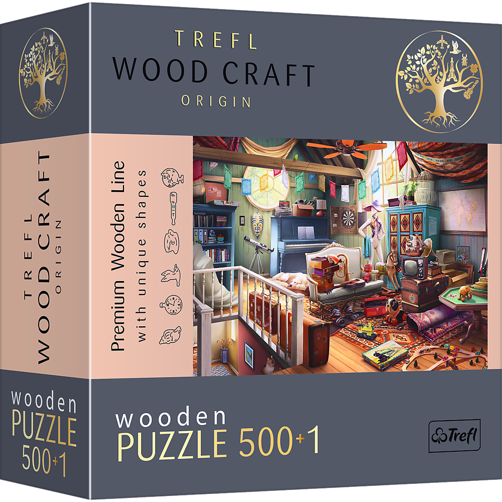 Пазлы фигурные из дерева Сокровища на чердаке Trefl 500+1 элементов (5900511201796 20179)