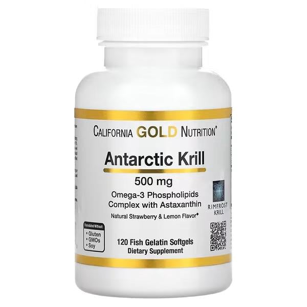 Жирные кислоты California Gold Nutrition RIMFROST Жир антарктического криля с астаксантином 500 мг 120 капсул Клубника/Лимон