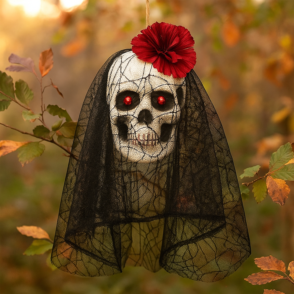 Декор для хеллоуин Череп Валькирия с вуалью 40x15 см Черный (29511163)
