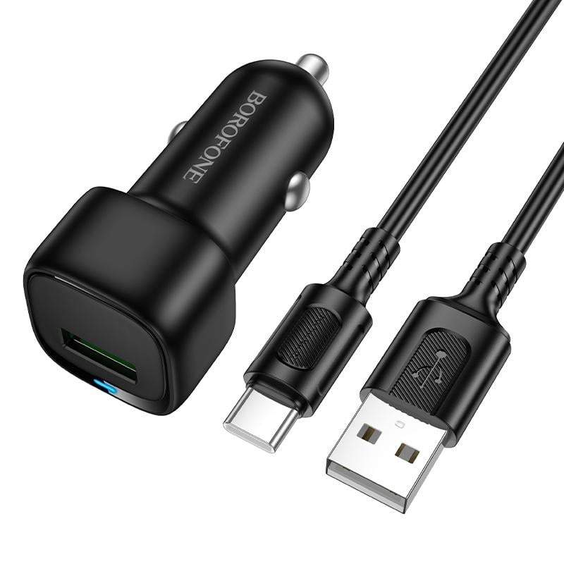 Зарядное устройство для телефонов Borofone BZ34 Cloud single port QC3.0 car charger set Type-C Black (24832)
