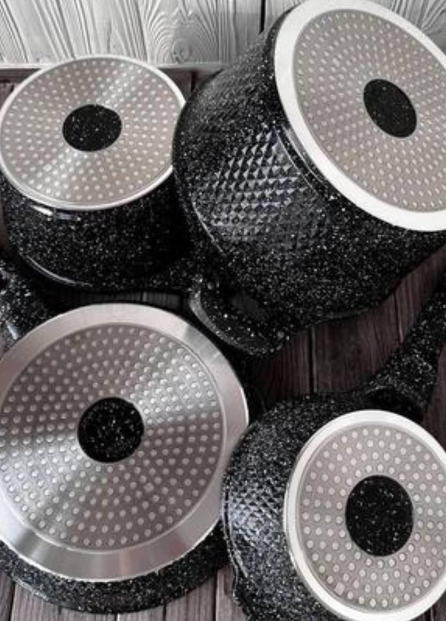 Набір каструль та сковорода Higher Kitchen HK-315 з гранітним покриттям антипригарним 7 пр. Чорний (315RED8) - фото 4 Набір каструль та сковорода Higher Kitchen HK-315 з гранітним покриттям антипригарним 7 пр. Чорний (315RED8) - фото 4