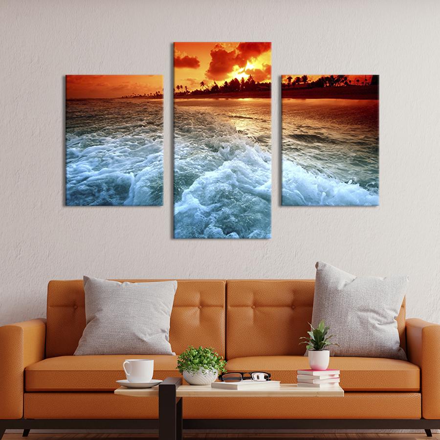 Картина для интерьера Красивые оранжевые сумерки над берегом 141x90 см (455-32)