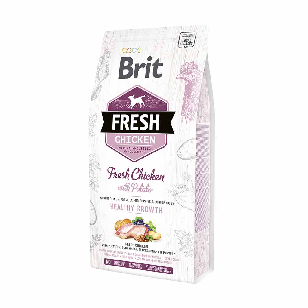 Полноценный сухой корм Brit Fresh Chicken with Potato Puppy Healthy Growth  со свежей курицей и картофелем для щенков 12 кг
