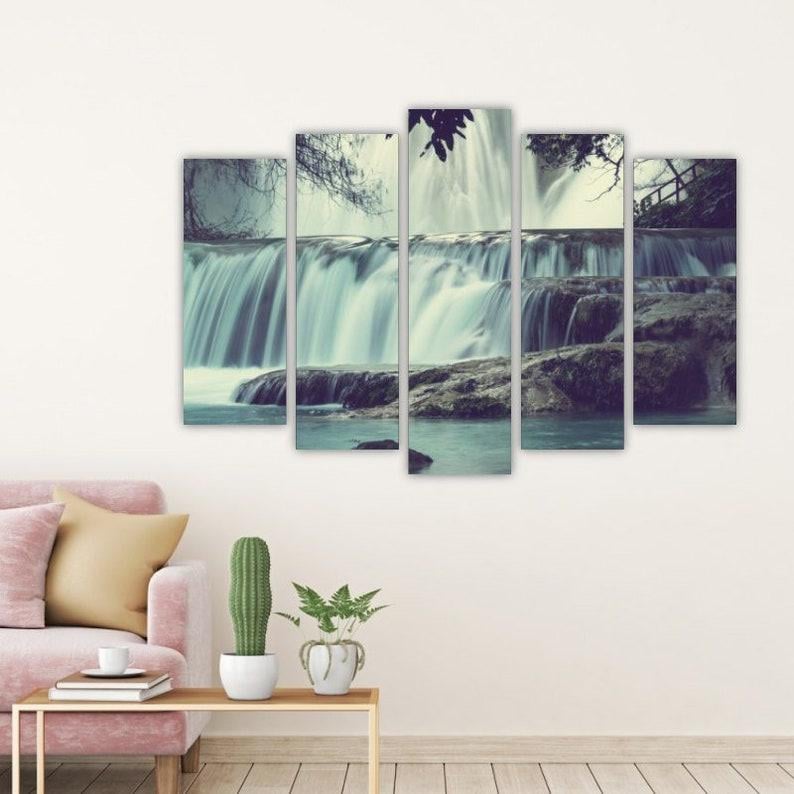 Модульная картина на холсте из пяти частей KIL Art Серый водопад 137x85 см (M51_L_496)