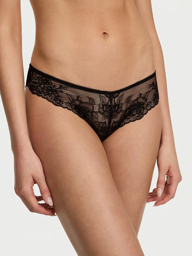 Трусики бразилианы Victoria's Secret Very Sexy Rose Lace Tanga Panty M Черный (27065731)