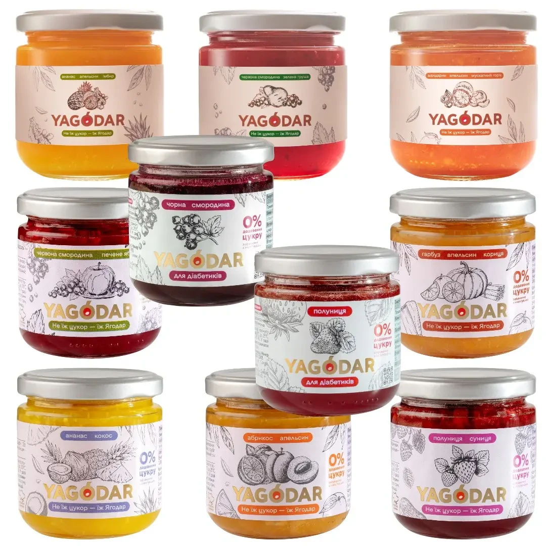 Джемы и соусы YAGODAR без сахара 15 шт. 3,1 кг