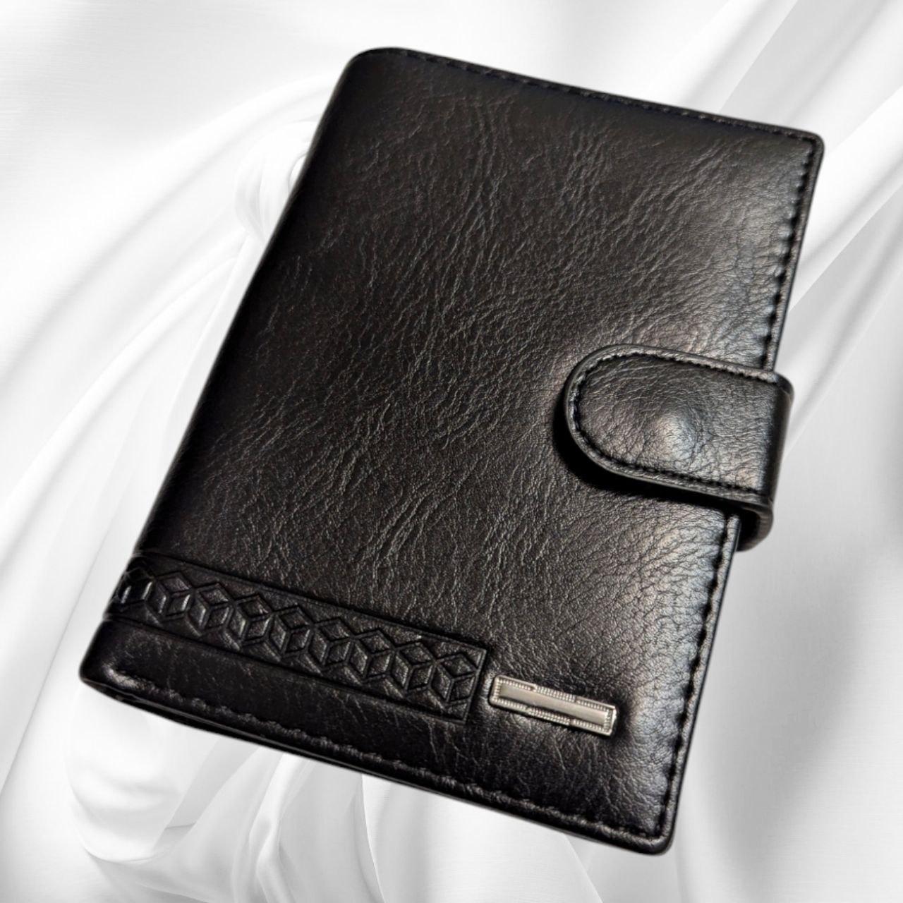 Кошелек мужской вертикальный для документов на кнопке 14х10 см Черный (302В-45) Кошелек мужской вертикальный для документов на кнопке 14х10 см Черный (302В-45)