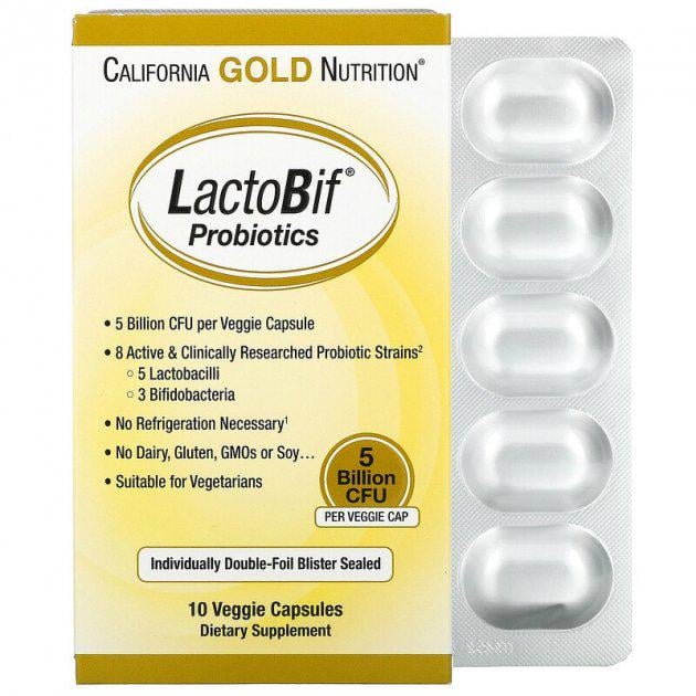 Пробиотики California Gold Nutrition LactoBif 5 млрд КОЕ 10 капсул (CGN-00964)