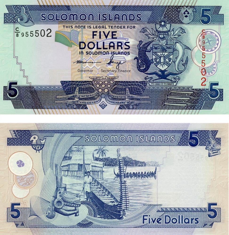 Коллекционная банкнота Соломоновы Острова 5 долларов 2012 UNC Префикс C P26b (Б07156)