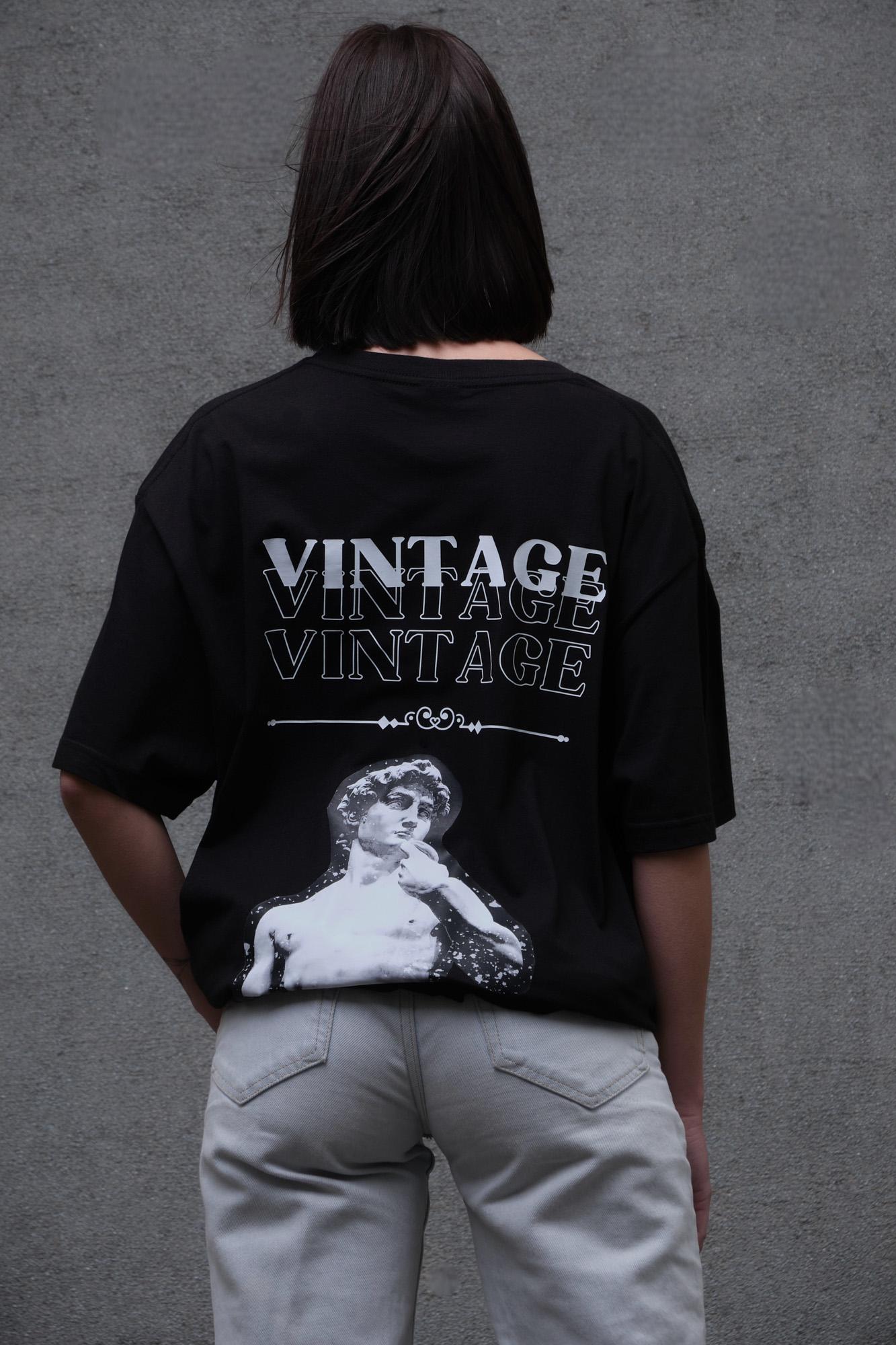 Футболка жіноча Without Vintage з принтом оверсайз L/XL Black (L8049247)