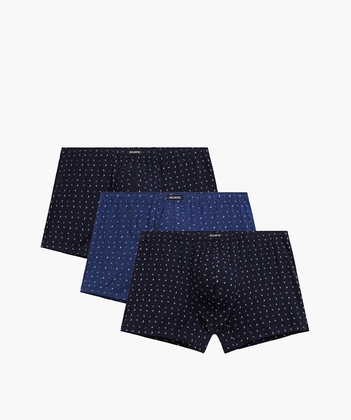 Труси боксери чоловічі Atlantic 3MH-233 бавовняні класичного крою із середньою посадкою 3 шт. L Темно-синій/Темно-блакитний (2943882441)