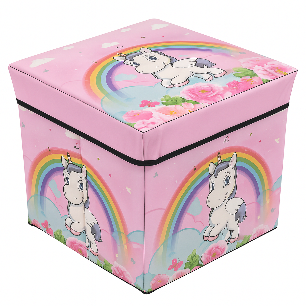Коробка-пуф складная Stenson R33429 для игрушек и вещей 30х30х30 см с рисунком единорога Розовый (5a7436d0)
