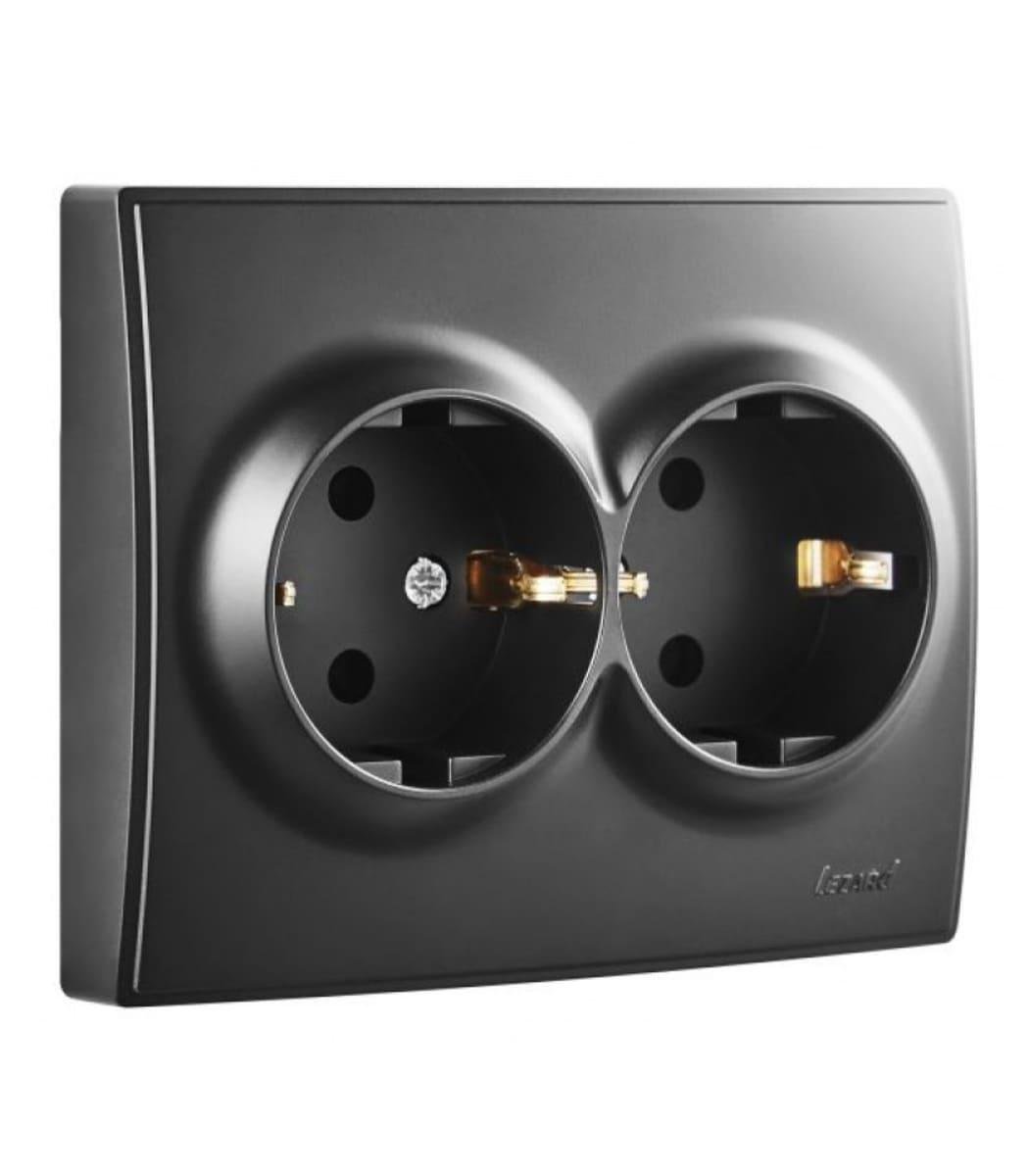 Розетка двойная с заземлением Lesya Антрацит (705-4242-127B)