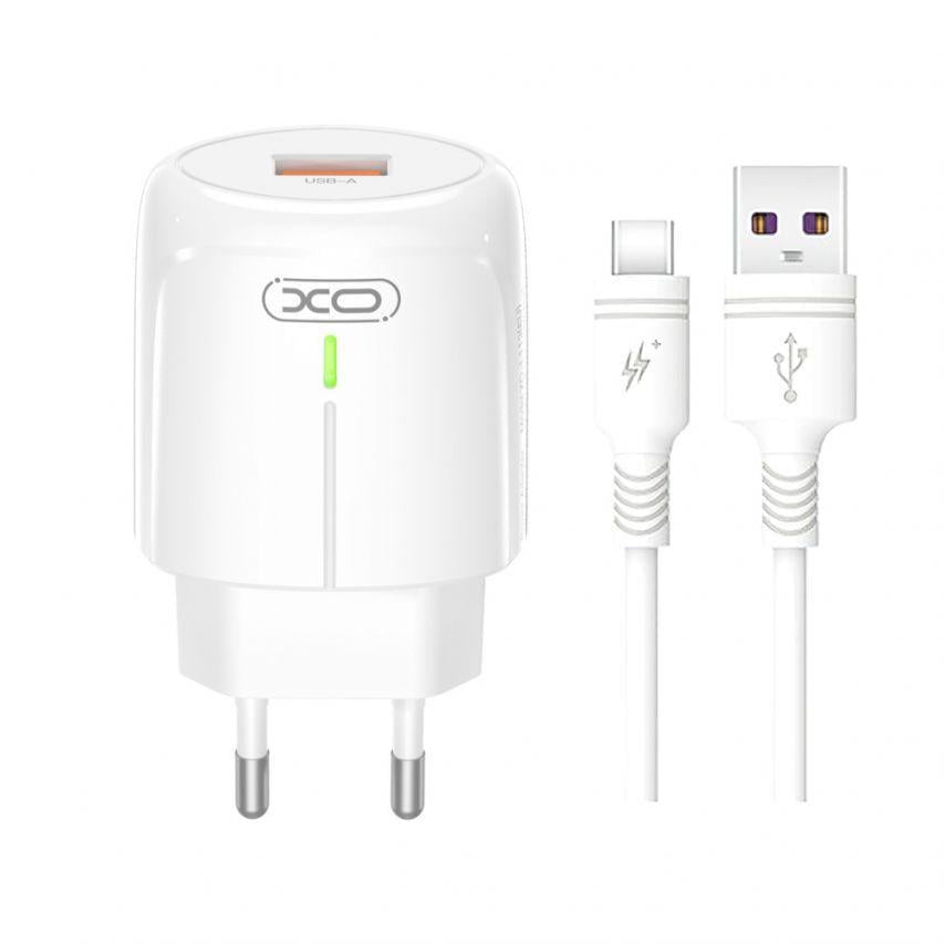 Зарядний пристрій Xo L112 1 USB/QC3.0/18 W/Data Cable USB to Type-C White
