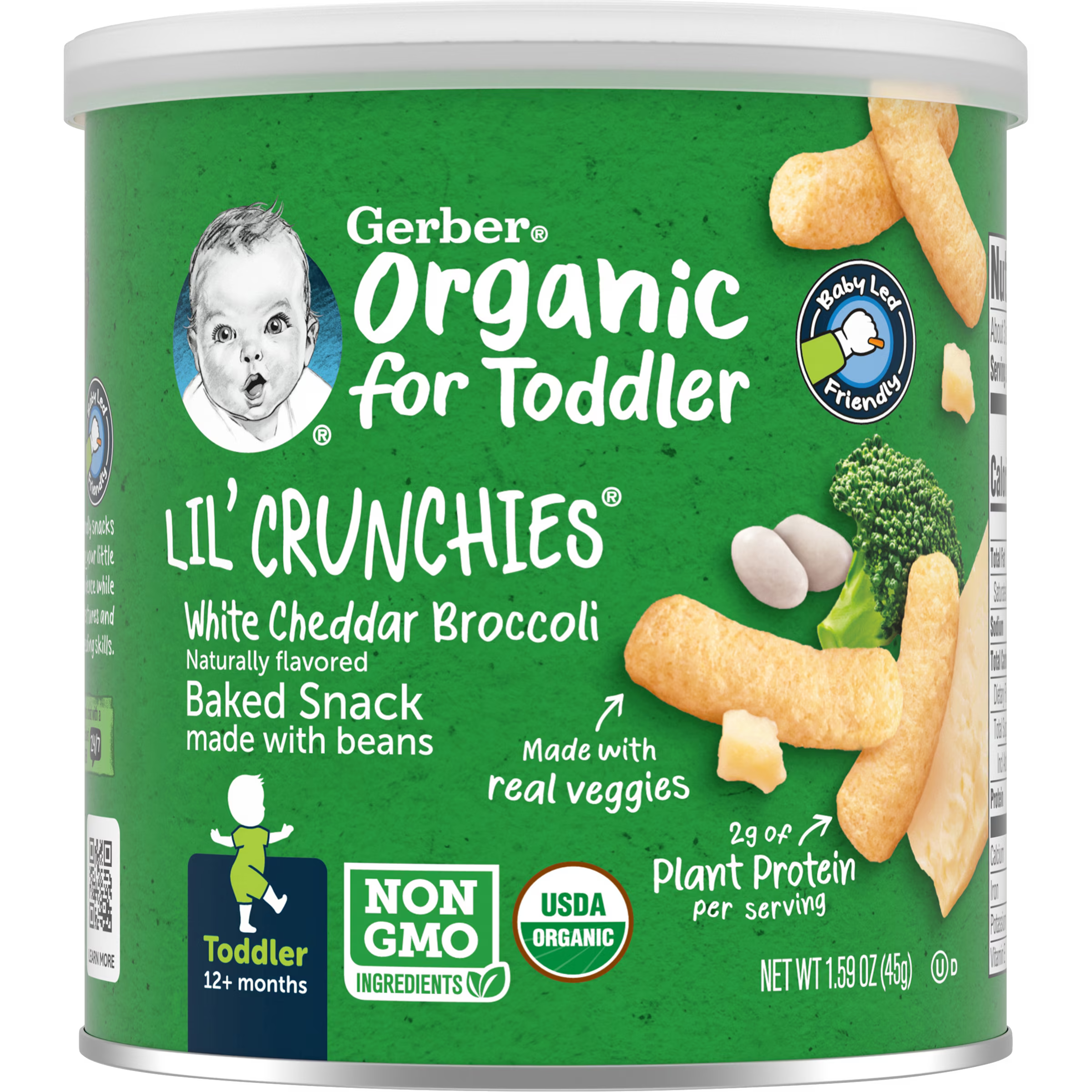 Закуска Gerber Organic Lil 'Crunchies запечена з бобами від 12 міс. білий чеддер і броколі 45 г