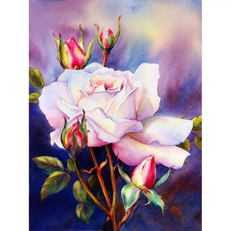 Алмазна вишивка Біла троянда повна викладка 5D 30х40 см (1840530825)