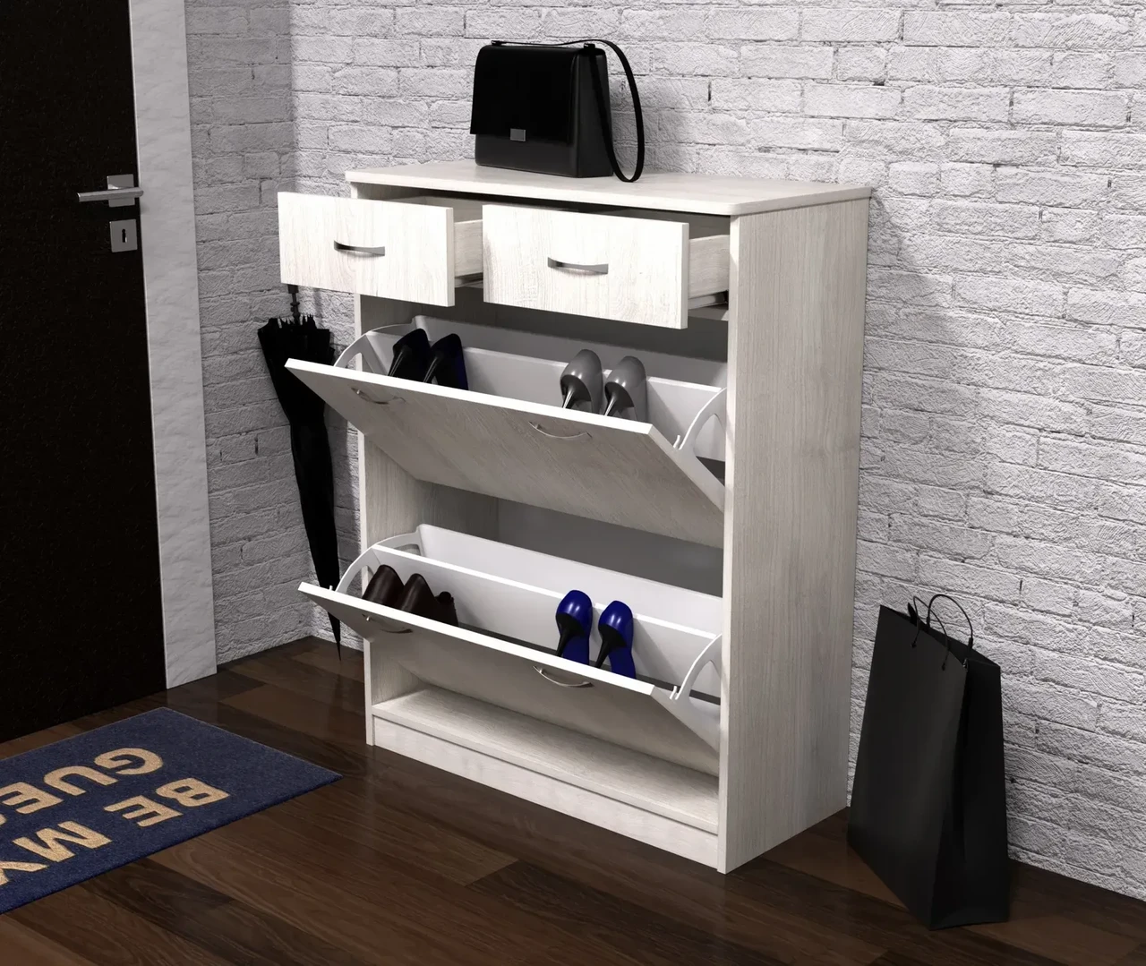 Тумба для обуви Kontinent No2 80х35х101 см Дуб Шамони Светлый (50614443) - фото 1 Тумба для обуви Kontinent No2 80х35х101 см Дуб Шамони Светлый (50614443) - фото 1