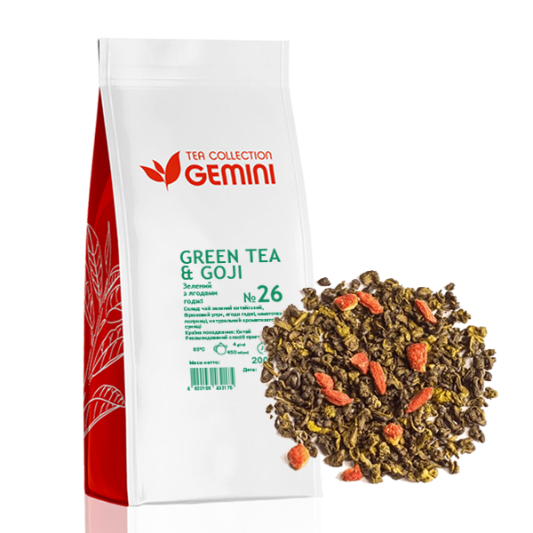 Чай Gemini листовий Green Tea Goji Зелений чай з ягодами годжі 200 г (336)