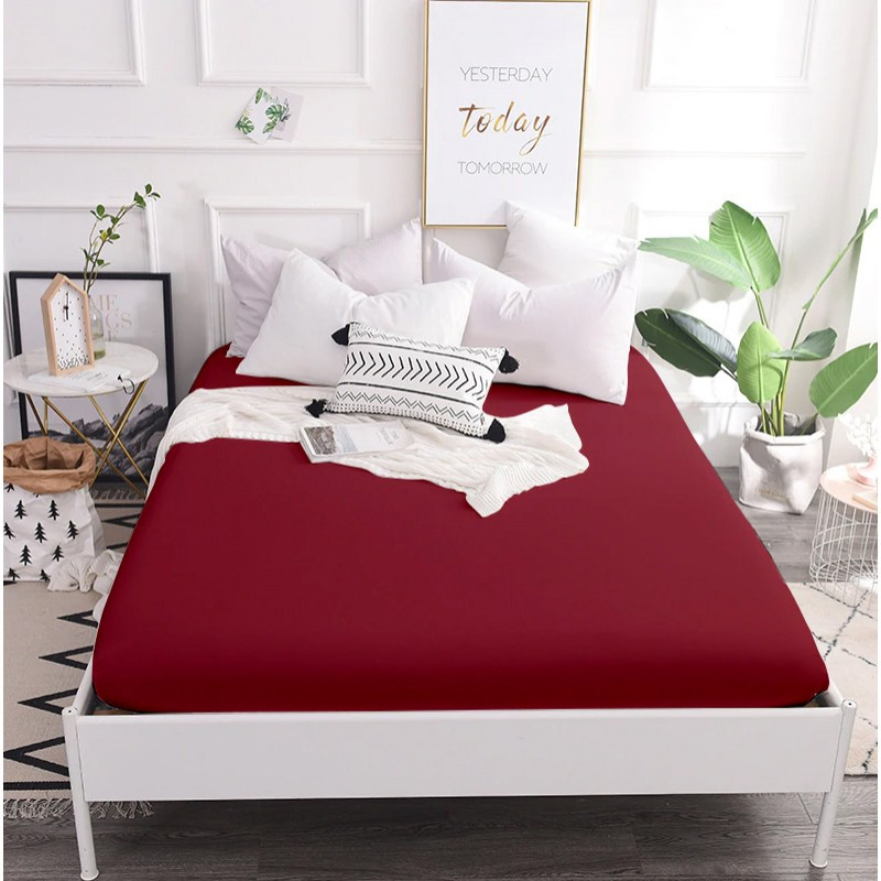 Простынь на резинке трикотажная 90х200 односпальная Бордовый