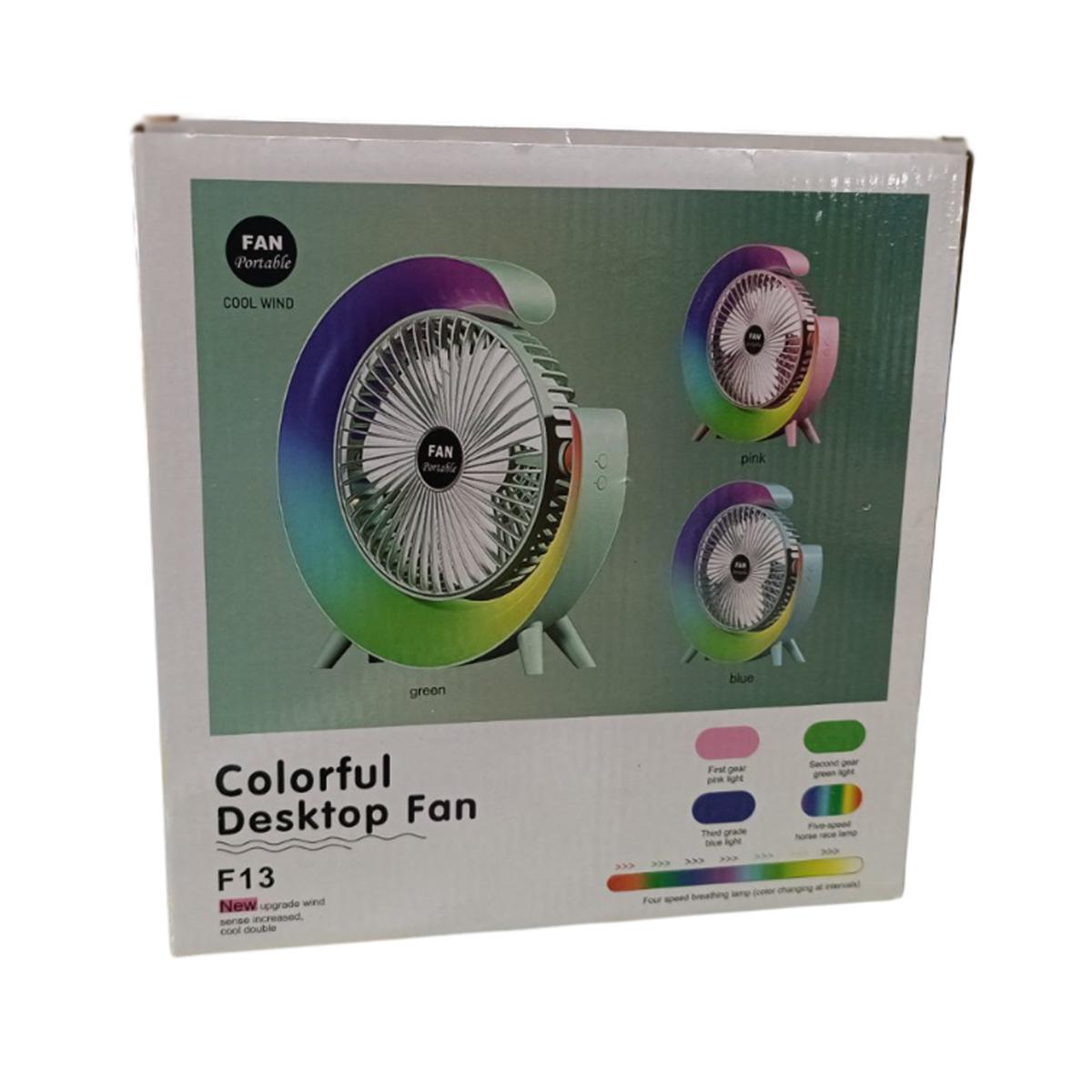 Вентилятор-лампа Colorful Desktop Fan F13 портативний настільний USB три швидкості акумулятор обертання 180° Blue (200312) - фото 14 Вентилятор-лампа Colorful Desktop Fan F13 портативний настільний USB три швидкості акумулятор обертання 180° Blue (200312) - фото 14