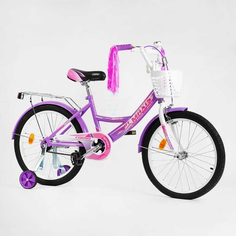 Дитячий велосипед двоколісний Corso для дівчинки 20" ручне гальмо Фіолетовий (127912)