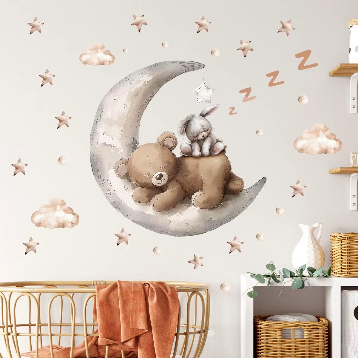 Наклейка вінілова Ведмедик із зайчиком на Місяці в дитячу кімнату на стіну для дівчаток і хлопчиків 30х60 см - фото 5 Наклейка вінілова Ведмедик із зайчиком на Місяці в дитячу кімнату на стіну для дівчаток і хлопчиків 30х60 см - фото 5