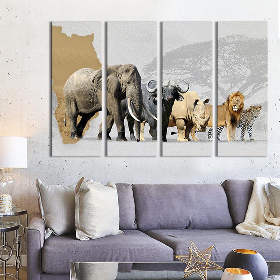 Модульная картина на холсте Полиптих Дикие животные Африки 89x53 см (158-41) Модульная картина на холсте Полиптих Дикие животные Африки 89x53 см (158-41)