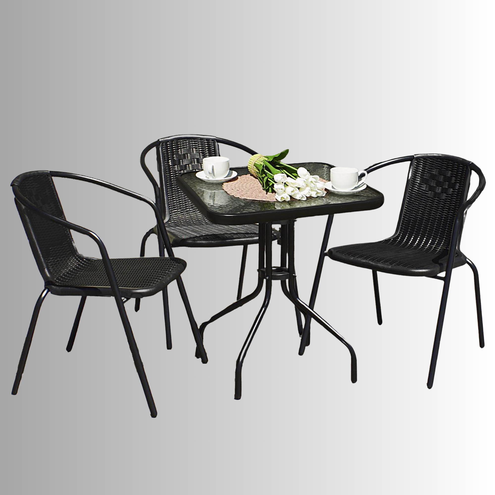 Набор садовой мебели Jumi Bistro-3S из искусственного ротанга 60х60 см Черный (AN-JB3SB)