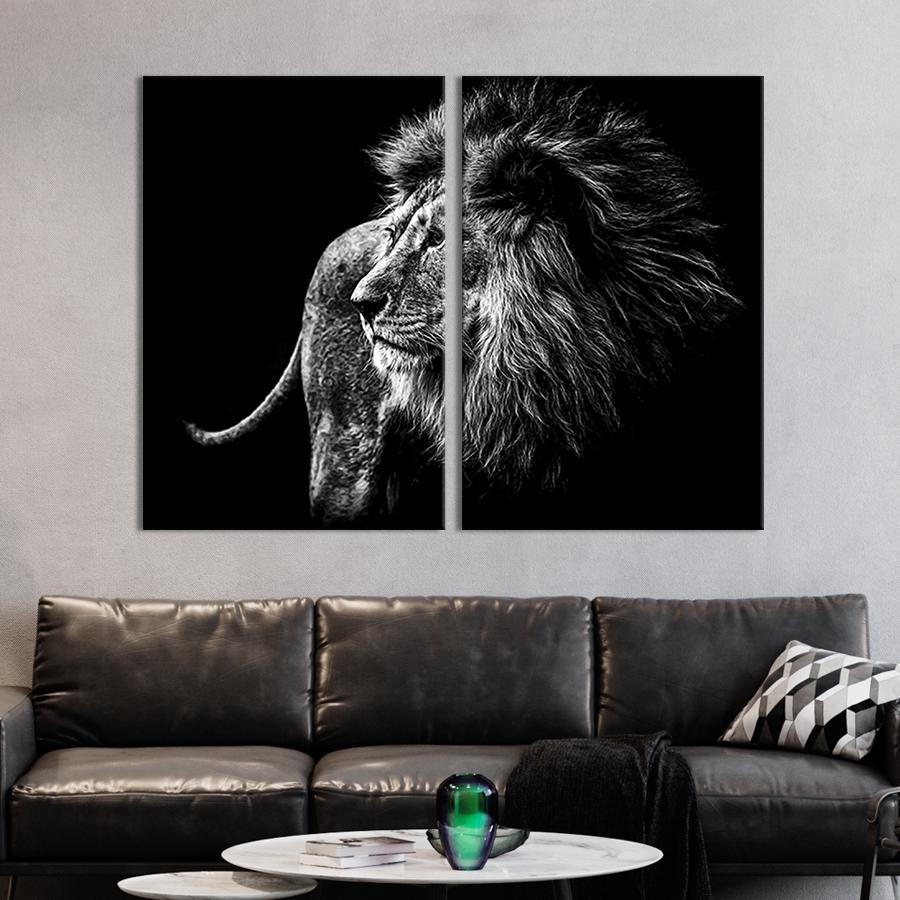 Модульная картина на холсте Диптих Лев с пышной гривой 71x51 см (160-2)