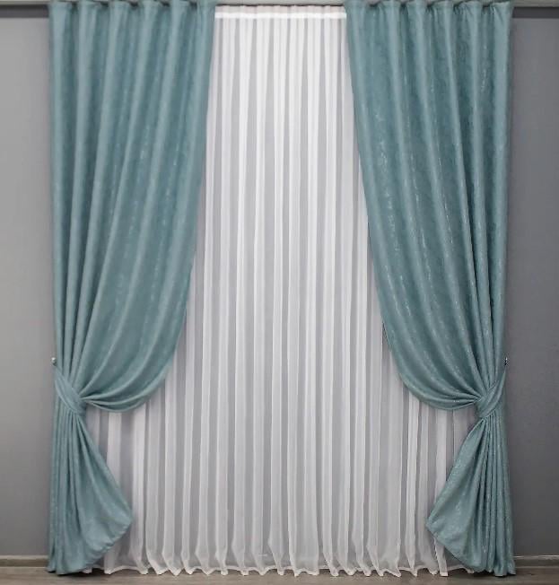 Шторы лен мрамор Pavliani 1,5х2,7м 2 шт. Темно-голубой (1371ш)