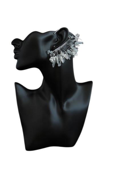 Сережки-кафи срібло з натуральним каменем гірський кришталь Дора ручна робота (ER-0095)