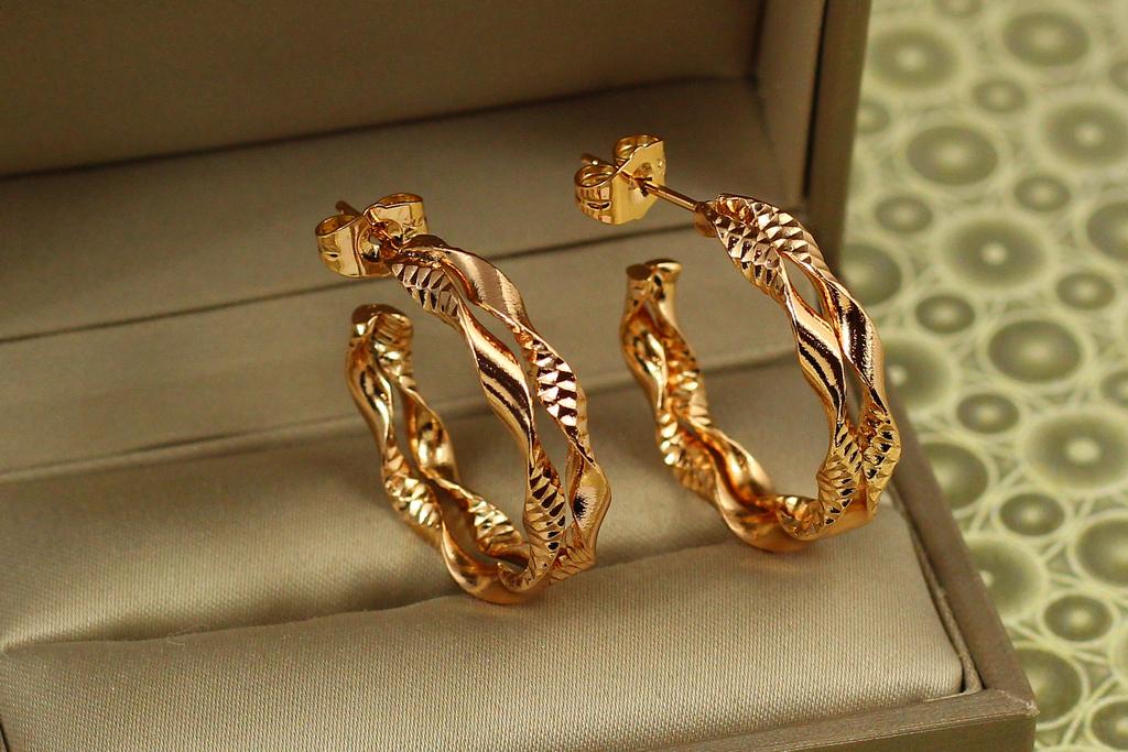 Серьги Xuping Jewelry кольца двойная спираль 2,7 см Золотой (31919335)