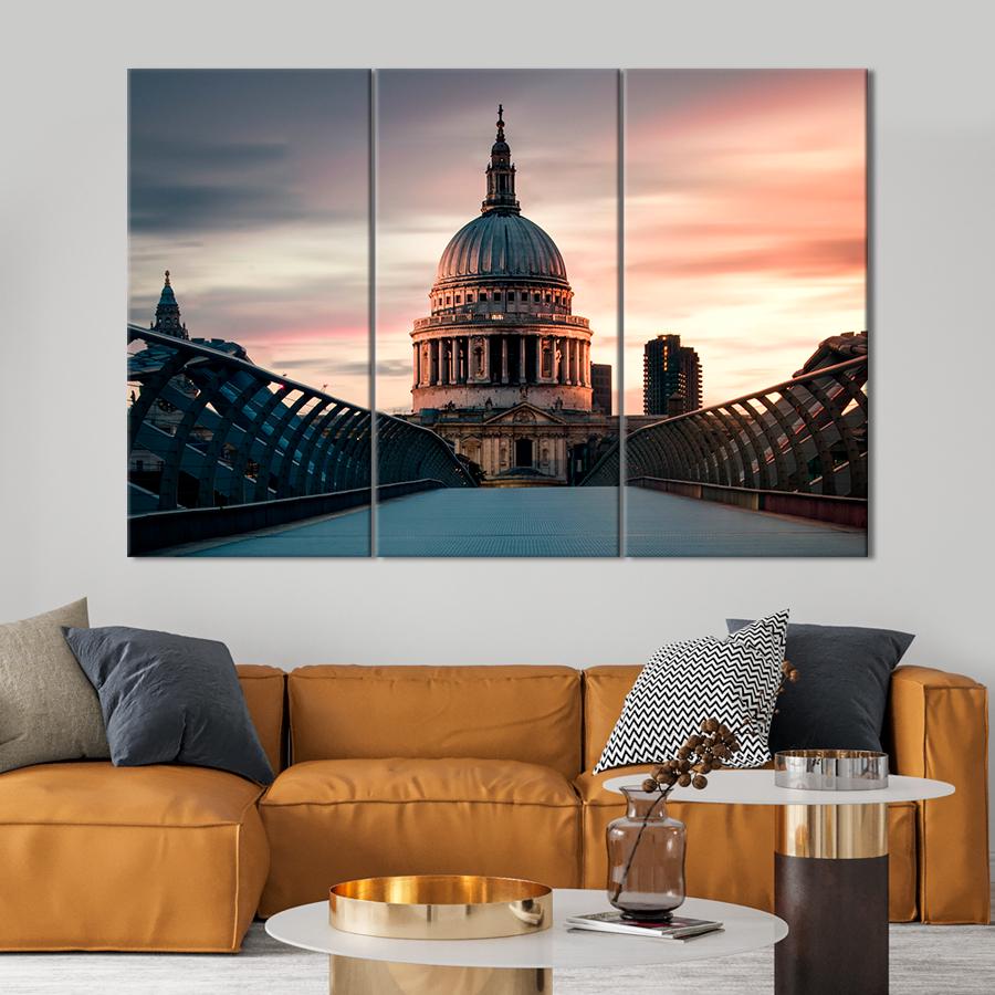 Картина город Красивый вид на собор Святого Павла и мост Миллениум в Лондоне 156x100 см (A723-3)