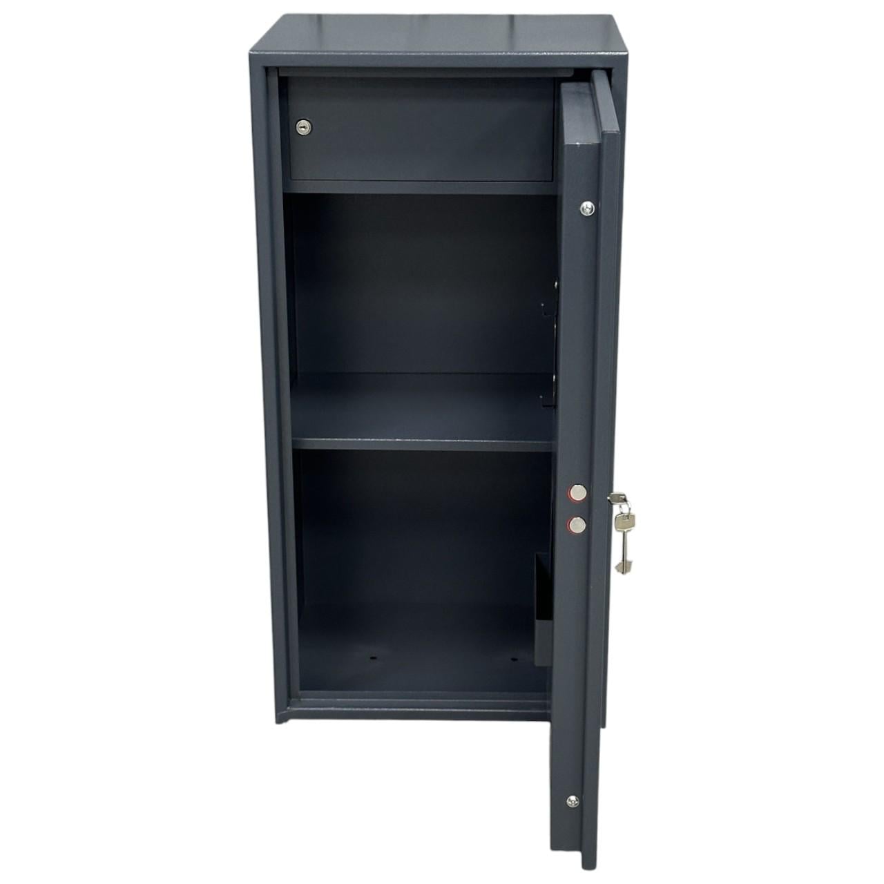 Сейф офисный СБП-880 с усиленной дверью кассовым отделением и съемной полкой фальшпанель 55 мм 88х44х36 см Антрацитово-серый