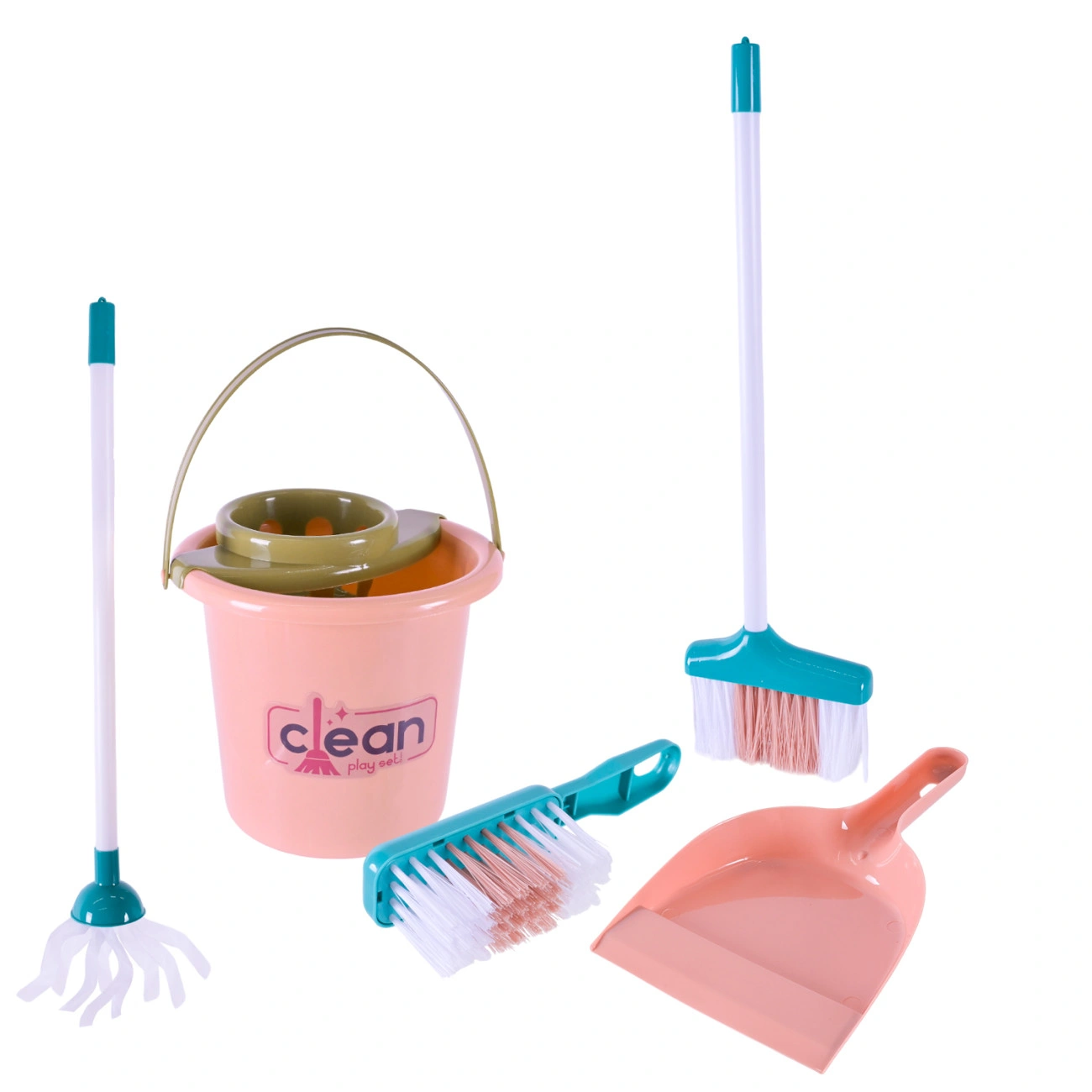 Дитячий набір для прибирання з відерцем/віником/шваброю/щіткою та совочком (667-51)