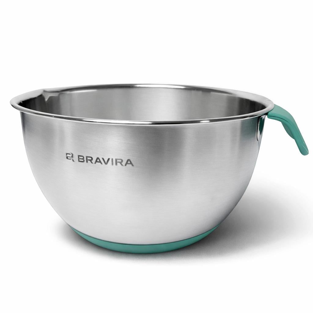 Миска BRAVIRA 22 см из нержавеющей стали с силиконовым дном и ручкой (BR0091)