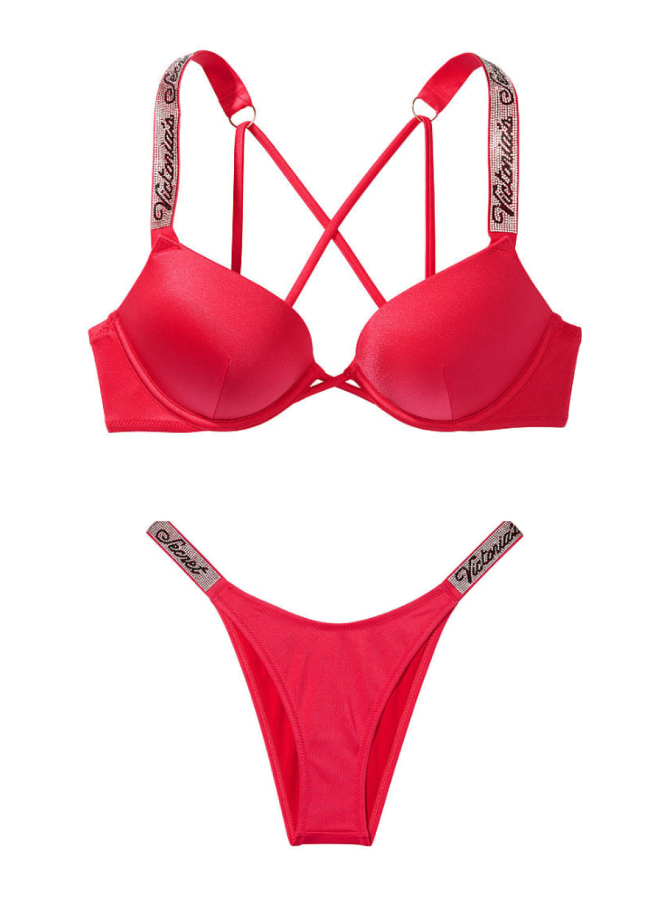 Купальник Victoria's Secret Shine Strap Bombshell ADD-2-CUPS PUSH-UP Bikini Set 75D/M Кораловий (1988984043)