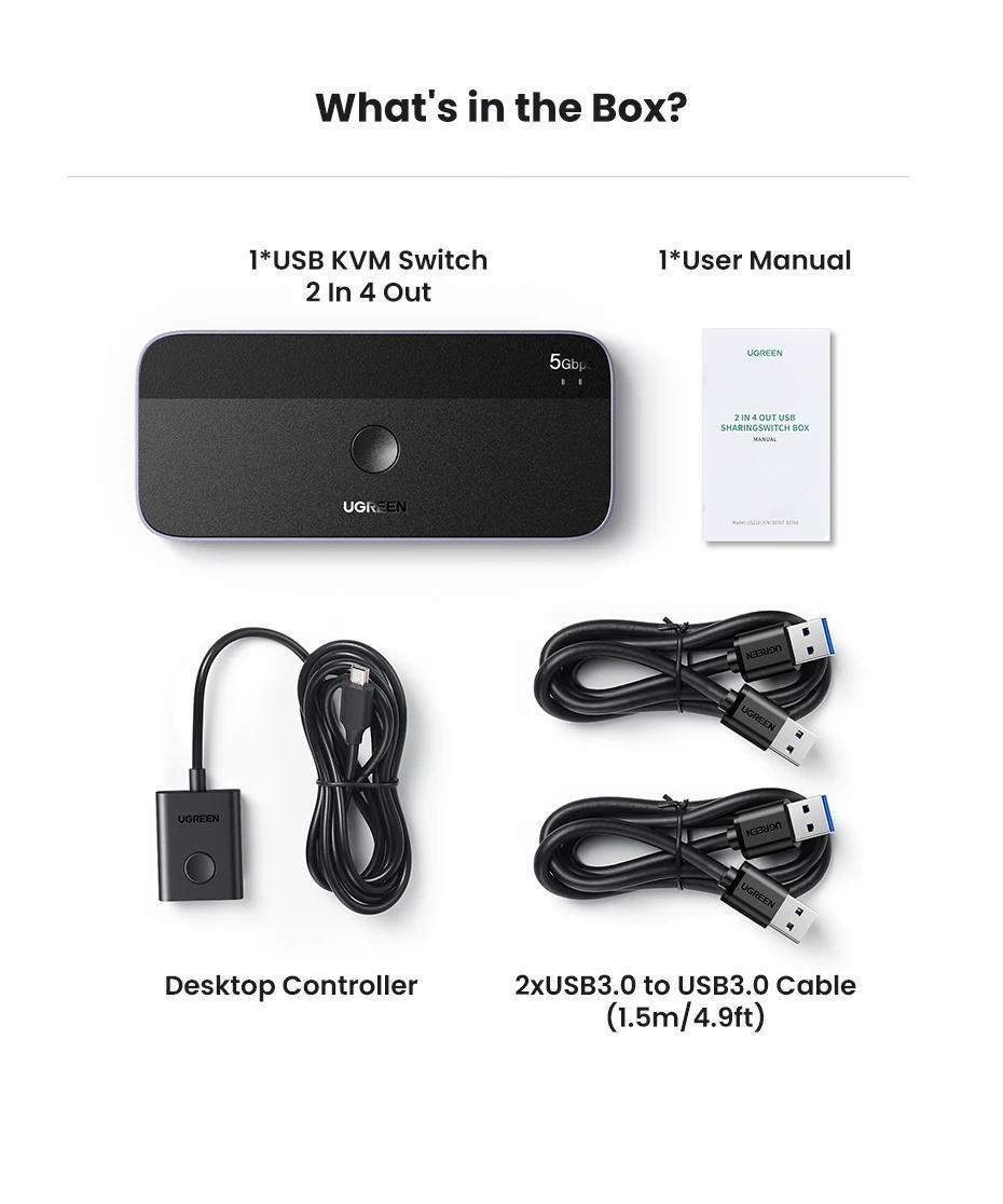 Перемикач KVM UGREEN 3x USB 3.0/5 Гбіт/с Type-C/5 Гбіт/с з пультом Чорний (15705) - фото 8 Перемикач KVM UGREEN 3x USB 3.0/5 Гбіт/с Type-C/5 Гбіт/с з пультом Чорний (15705) - фото 8
