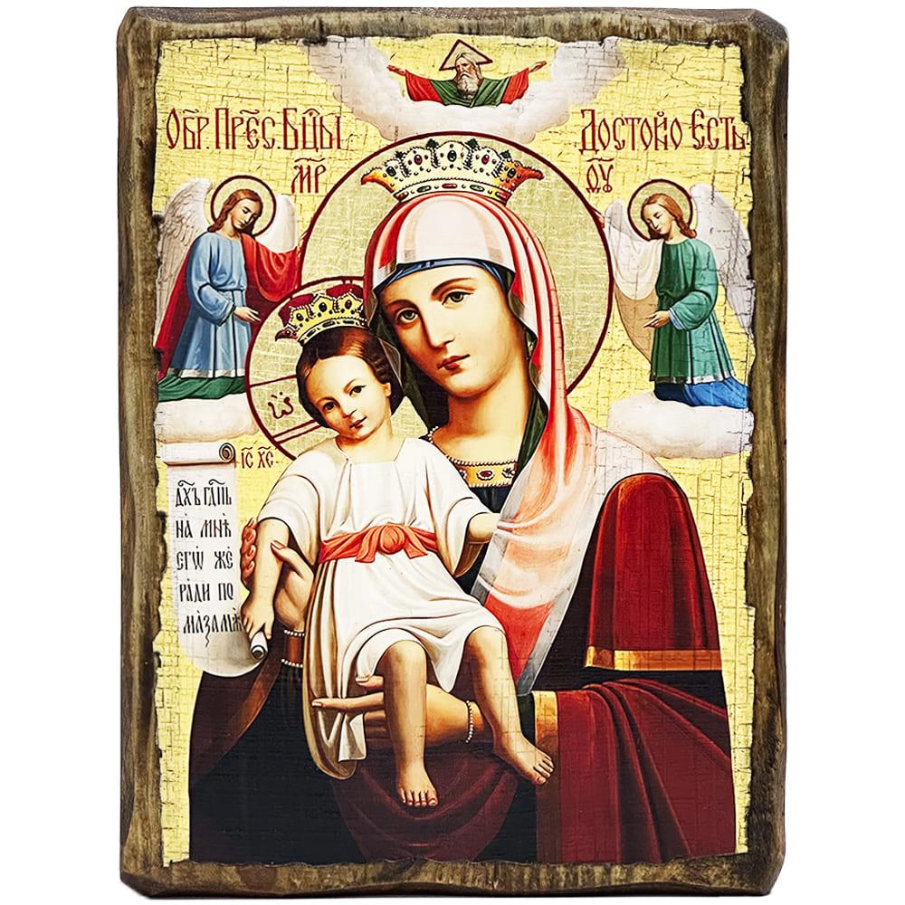 Ікона Богородиця Достойно є під старовину 21х28 см (1091-3) Ікона Богородиця Достойно є під старовину 21х28 см (1091-3)