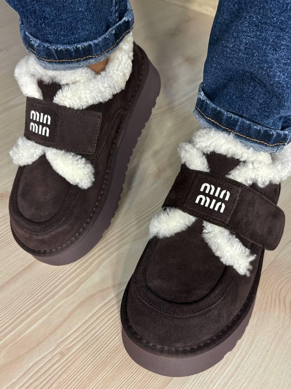 Ботинки женские Hengji 720-6 угги замшевые на меху с липучкой р. 39 Коричневый (5509)