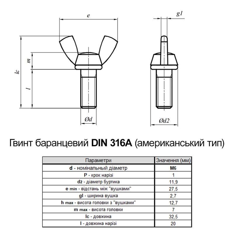 Винт барашковый Metalvis М6х20 DIN316A сталь оцинкованный полная резьба шаг 1 20 шт. (5K20000005KO60202A) - фото 2