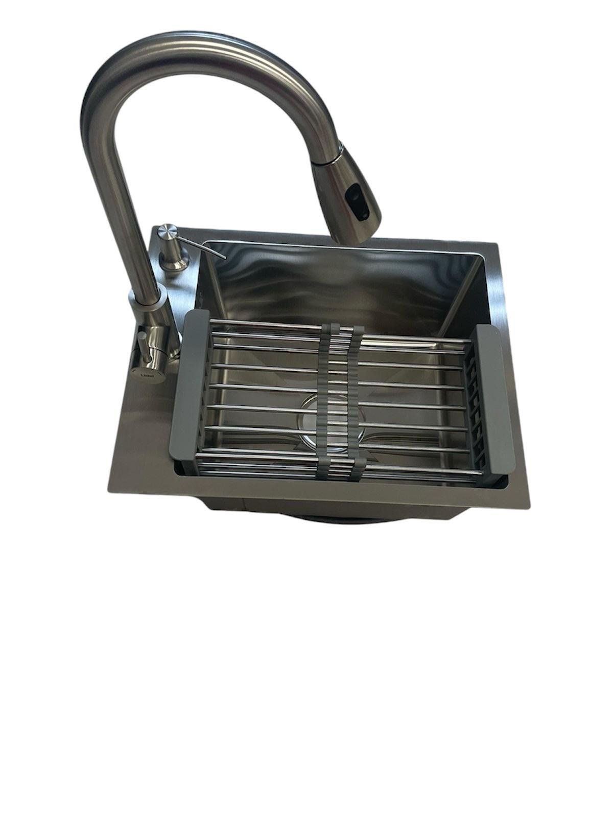 Кухонная мойка Lidz 4050 см и смеситель для кухни Aria 015FL-8 с выдвижным изливом