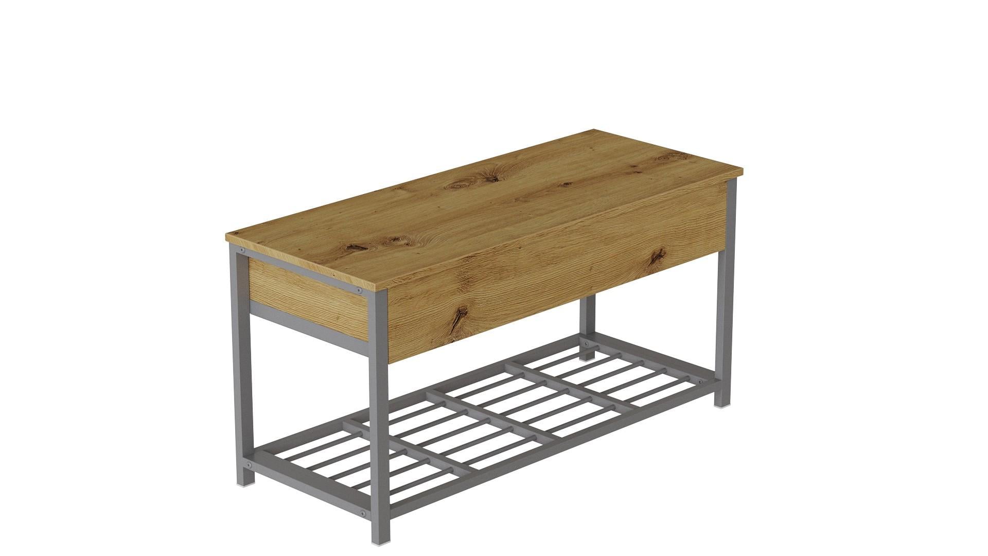 Банкетка с ящиком Ferrum-decor Дрейк 2 металл/ДСП 16 мм 550x1200x400 мм Серый/Дуб Артизан (FRD-103085)