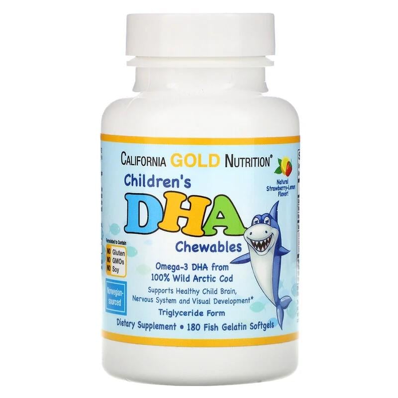 Жирные кислоты California Gold Nutrition Children's DHA Chewables 100% Wild Arctic Cod 180 капсул